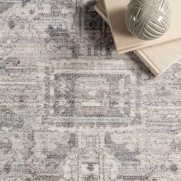 Flo Gray Vintage Medallion Washable Area Rug, 6x9