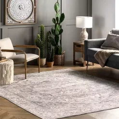 Flo Gray Vintage Medallion Washable Area Rug, 5x8
