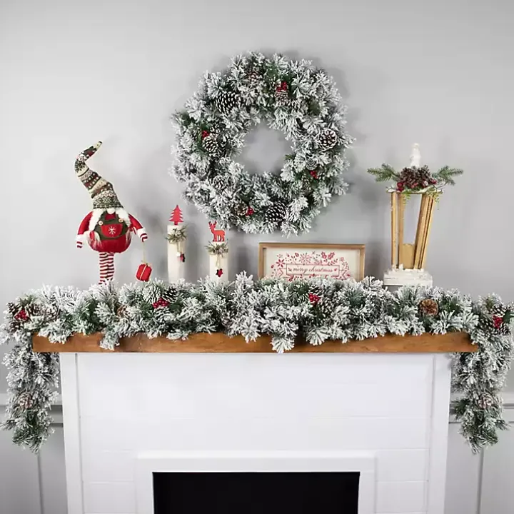 Flocked Angel Pine and Pinecones Garland
