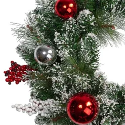 Flocked Baubles and Berries Pine Wreath