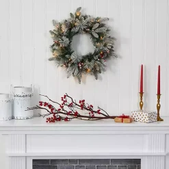 Flocked Evergreen and Mixed Berry LED Wreath