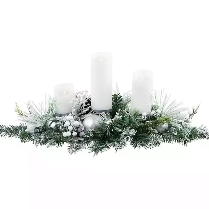 Flocked Pine and Ornament Candle Centerpiece