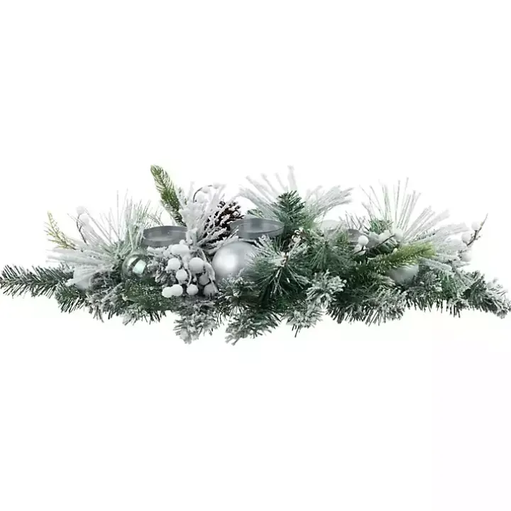Flocked Pine and Ornament Candle Centerpiece