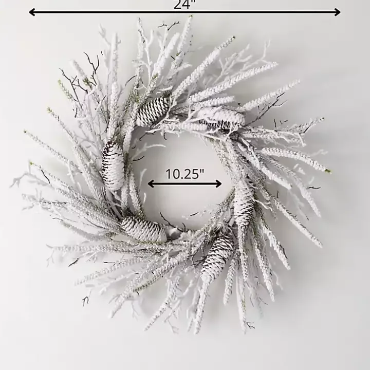 Flocked Twig and Pinecone Christmas Wreath