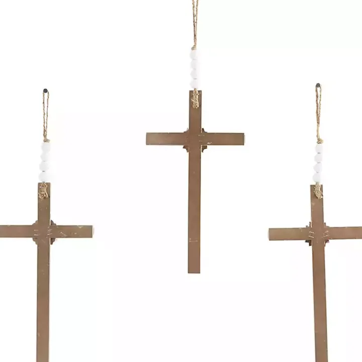 Floral Beaded Wood Cross Wall Plaques, Set of 3
