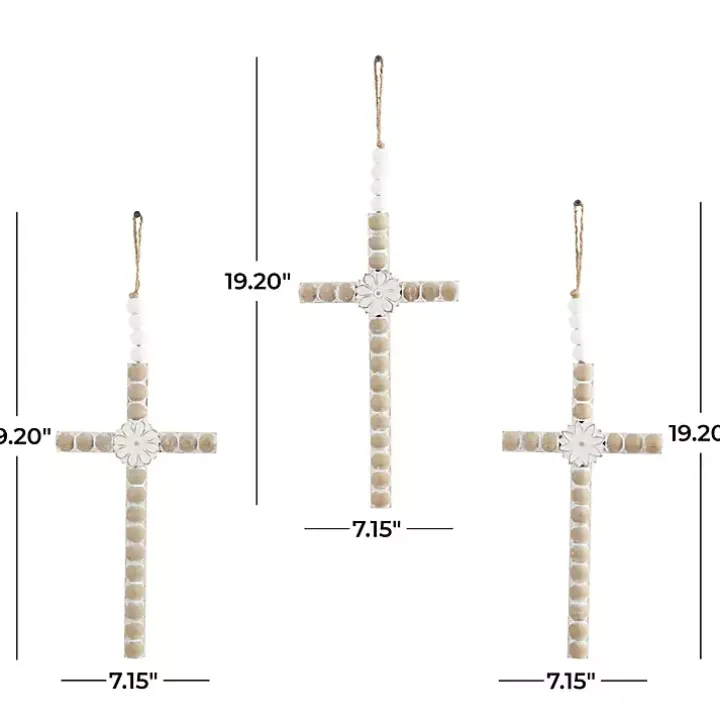 Floral Beaded Wood Cross Wall Plaques, Set of 3