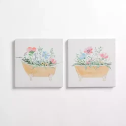 Floral Tan Bathtub Canvas Art Prints, Set of 2