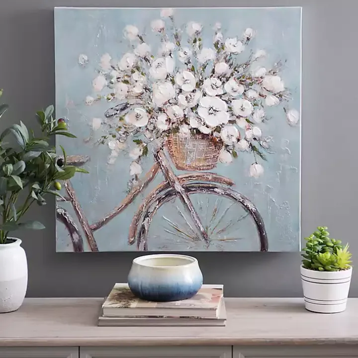 Flower Basket on Bike Canvas Art Print