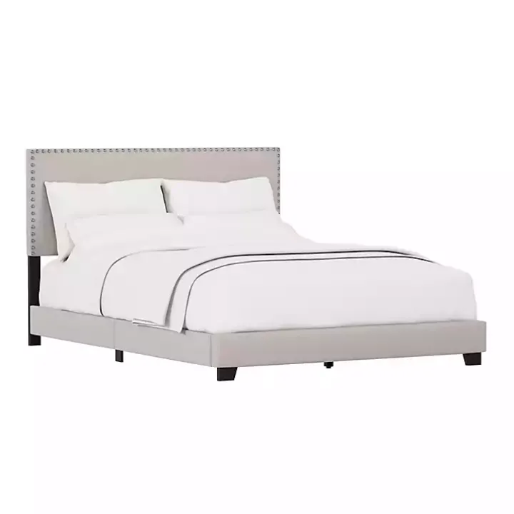 Fog Upholstered Nailhead Trim Queen Bed