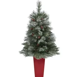 French Alps Mountain Pine Tree in Red Planter