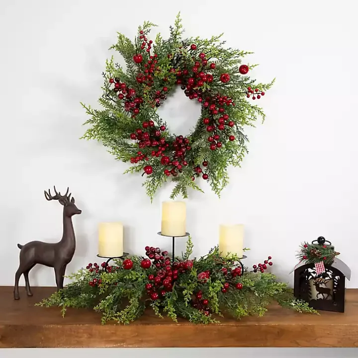 Frosted Berry and Crabapple Cedar and Pine Wreath