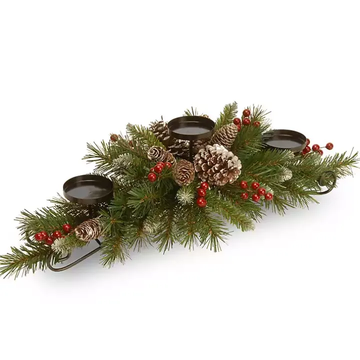 Frosted Pinecone and Berry Candle Centerpiece