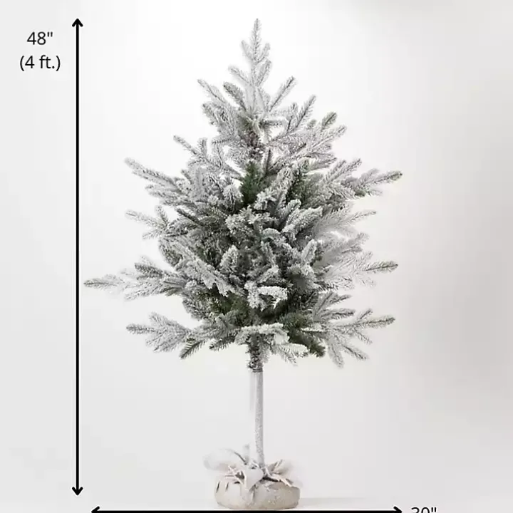 4ft. Flocked Pine Christmas Tree in Burlap Sack