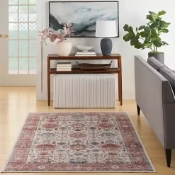 Fulton Red Floral Medallion Area Rug, 7x10