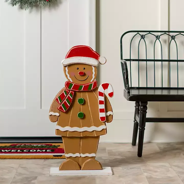 Gingerbread Man Wooden Porch Statue