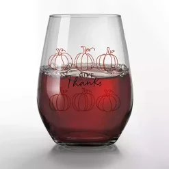 Give Thanks Pumpkins Wine Glasses, Set of 2