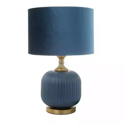 Glass Base Round Blue Velvet Shade Table Lamp