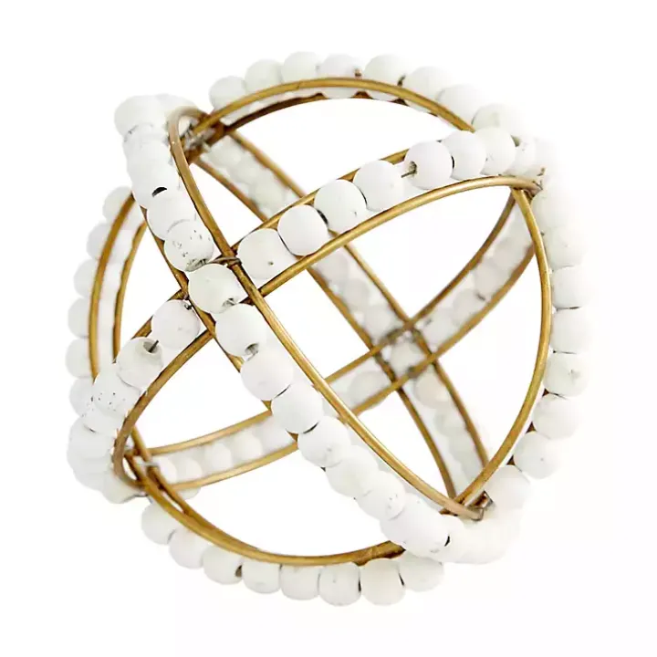 Gold and Ivory Wooden Bead 2-pc. Orb Set