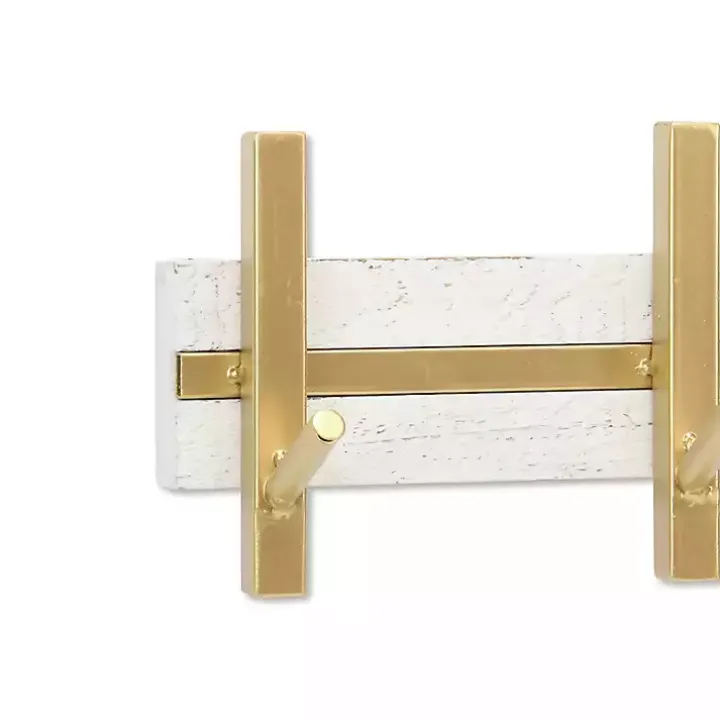 Gold and White 5-Hook Coat Rack
