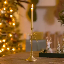 Gold Bow Taper Candle Holder, 12 in.