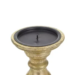 Gold Carved Mango Wood Candle Holders, Set of 3