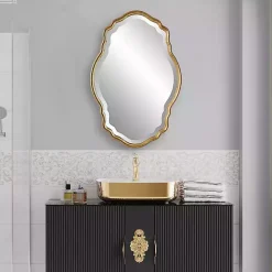 Gold Curved Beveled Frame Mirror