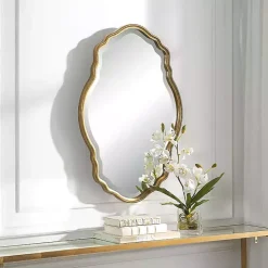 Gold Curved Beveled Frame Mirror