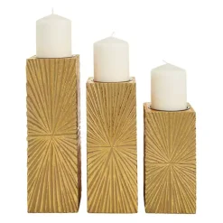 Gold Distressed Sunburst Candle Holders, Set of 3