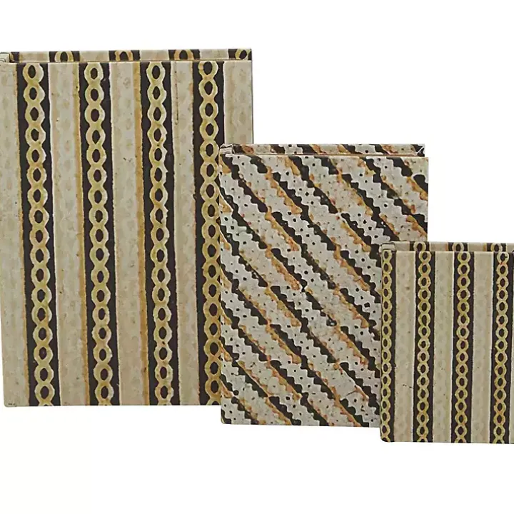 Gold Faux Leather Chain Link Book Boxes, Set of 3