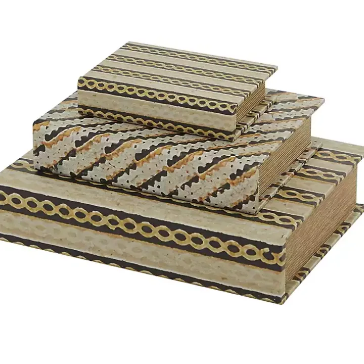 Gold Faux Leather Chain Link Book Boxes, Set of 3