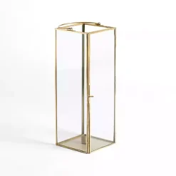Gold Iron & Glass Taper Candle Lantern, 14 in.