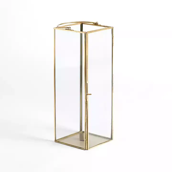 Gold Iron & Glass Taper Candle Lantern, 14 in.