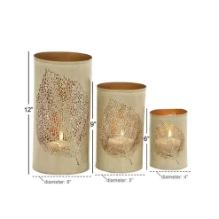 Gold Leaf Metal Candle Holders, Set of 3