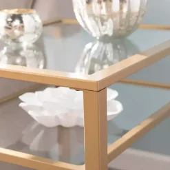 Gold Metal and Tempered Glass Side Table