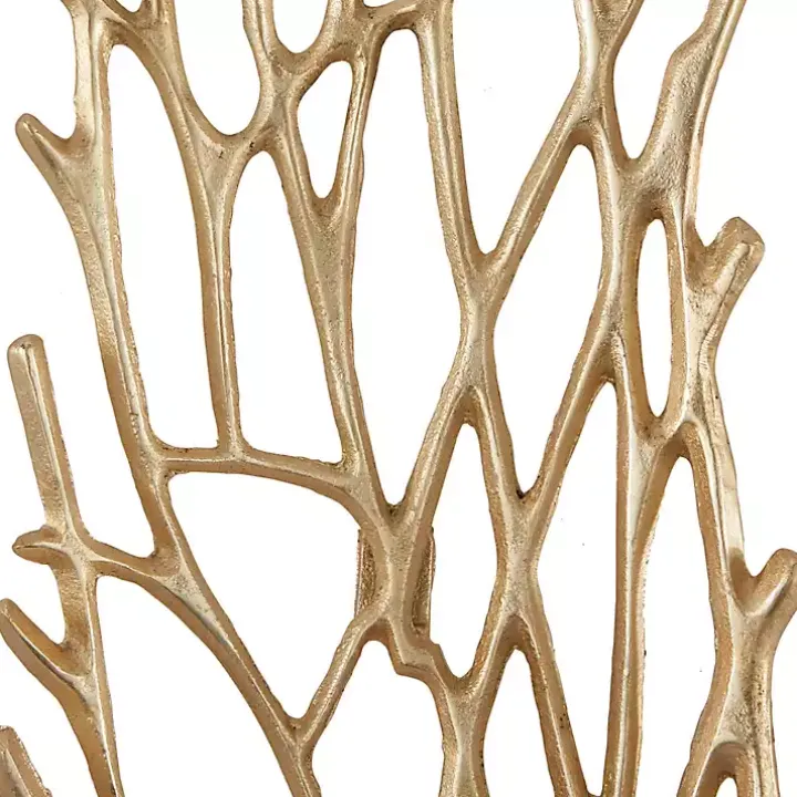 Gold Metal Coral Panel Wall Plaques, Set of 2