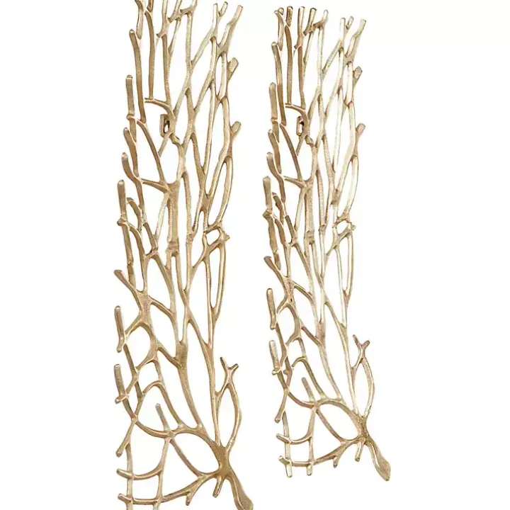Gold Metal Coral Panel Wall Plaques, Set of 2