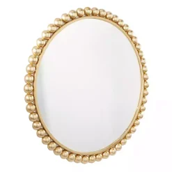 Gold Metal Round Beaded Frame Wall Mirror