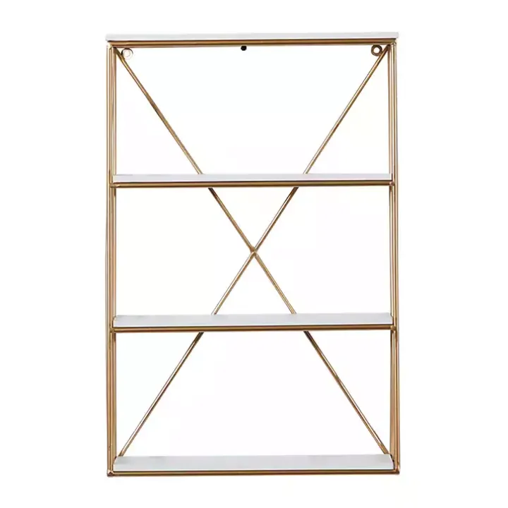 Gold X-Frame Daisy White Wood Wall Shelf