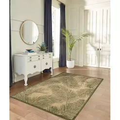 Golden Green Palm Leaves Outdoor Area Rug, 4x7