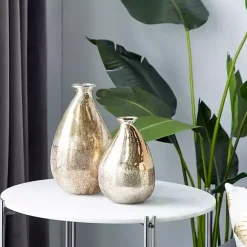 Golden Rustic Blown Glass Bulb Vases, Set of 2