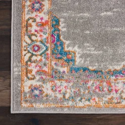 Gray & Pink Central Motif Botanical Area Rug, 5x7