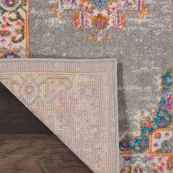 Gray & Pink Central Motif Botanical Area Rug, 8x10