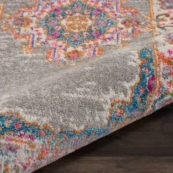 Gray & Pink Central Motif Botanical Area Rug, 8x10