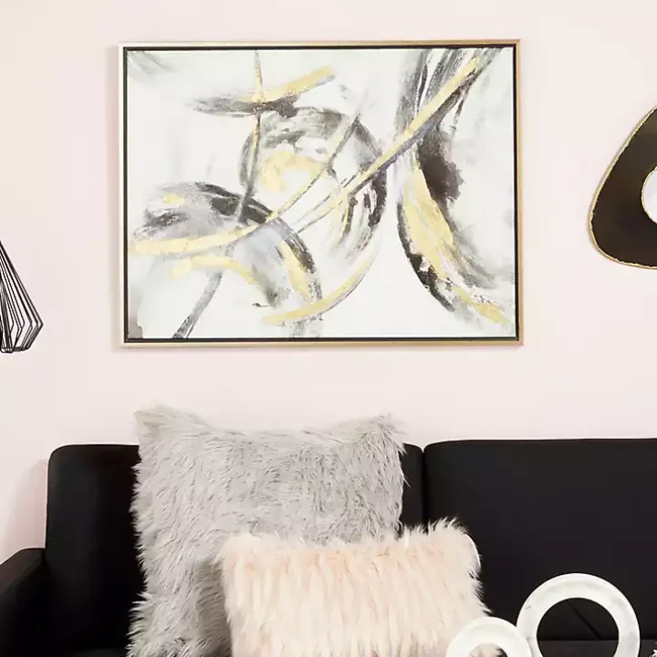 Gray and Gold Abstract Framed Canvas Art Print
