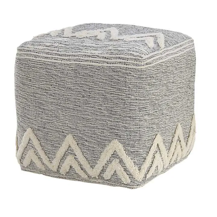 Gray and Ivory Tufted Peak Pouf