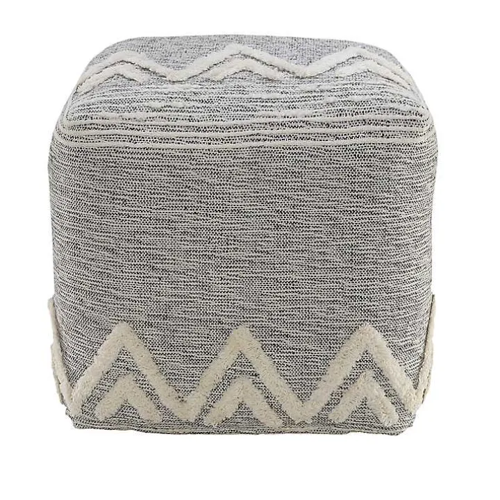 Gray and Ivory Tufted Peak Pouf