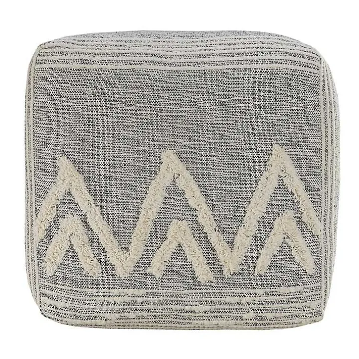Gray and Ivory Tufted Peak Pouf