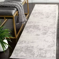 Gray and Ivory Whisper Abstract Runner, 2x8