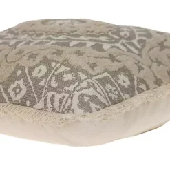 Gray and Tan Medallion Fringe Pillow