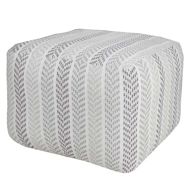 Gray and White Chevron Cotton Pouf